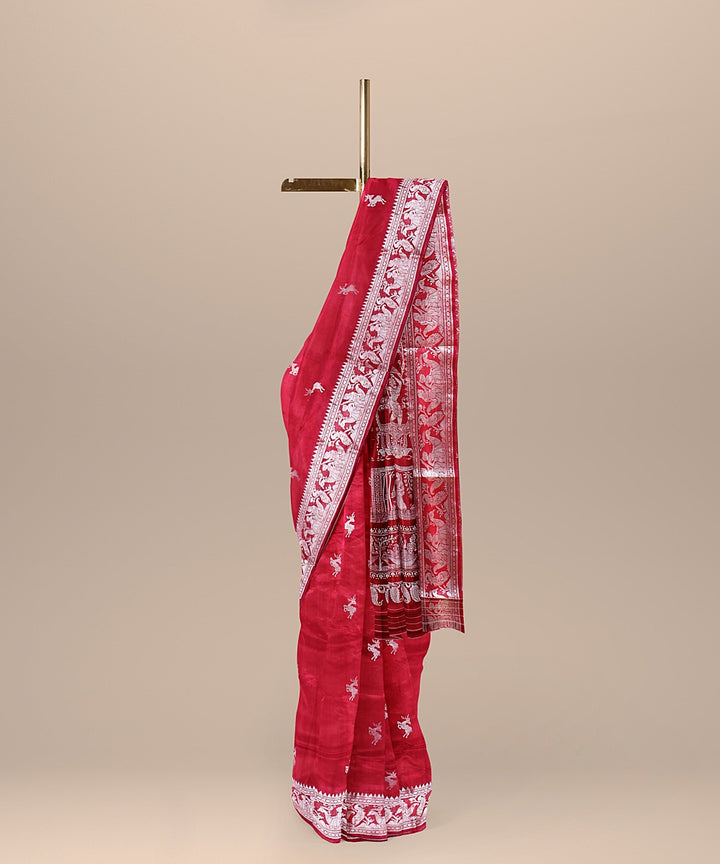 Red silk handwoven baluchari saree