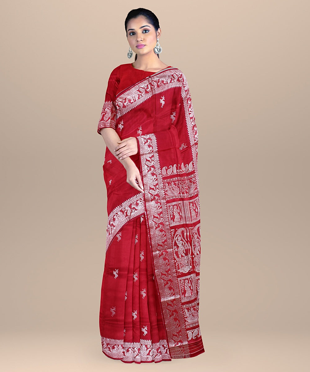 Red silk handwoven baluchari saree