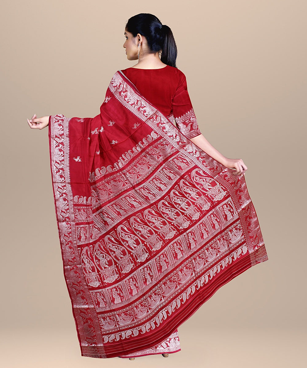 Red silk handwoven baluchari saree