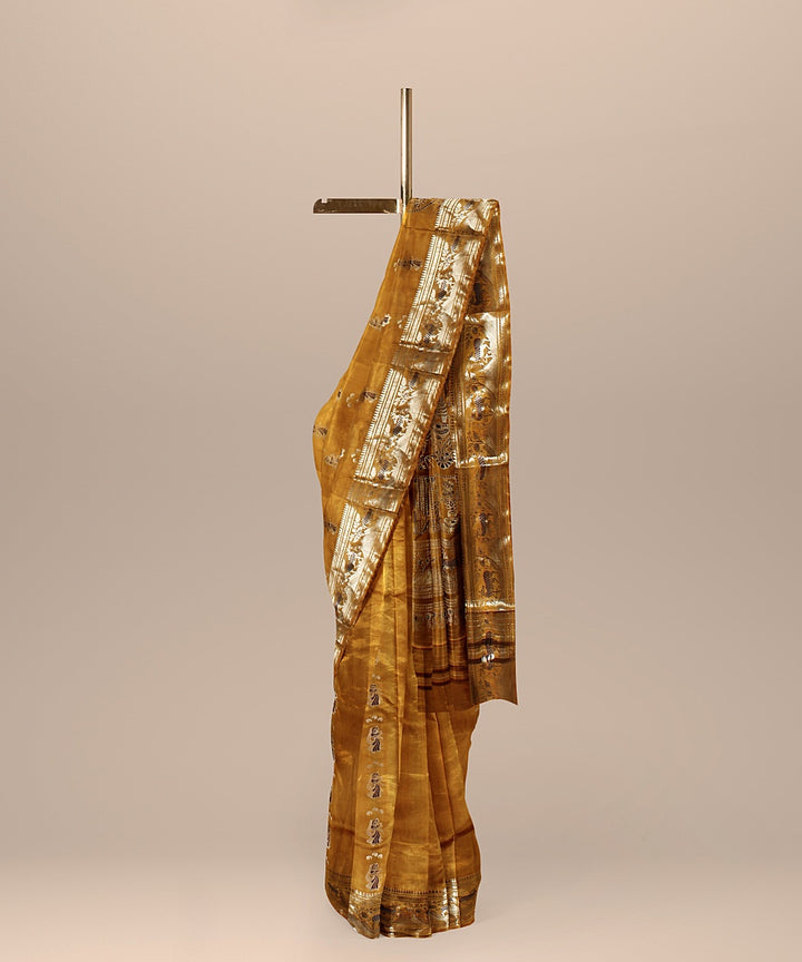 Mustard handwoven baluchari silk saree