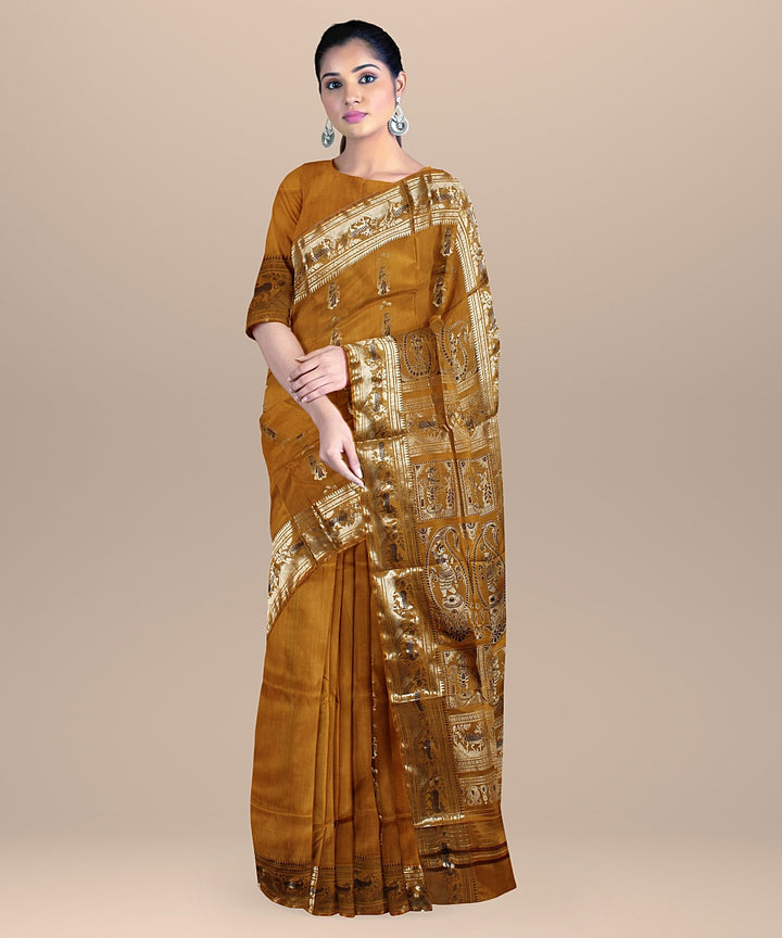 Mustard handwoven baluchari silk saree