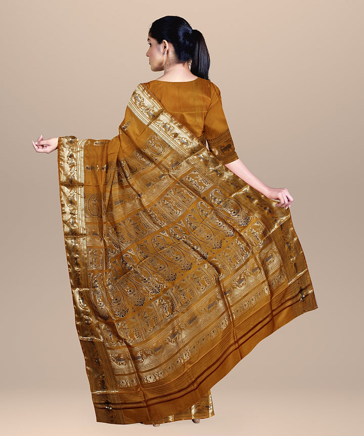 Mustard handwoven baluchari silk saree