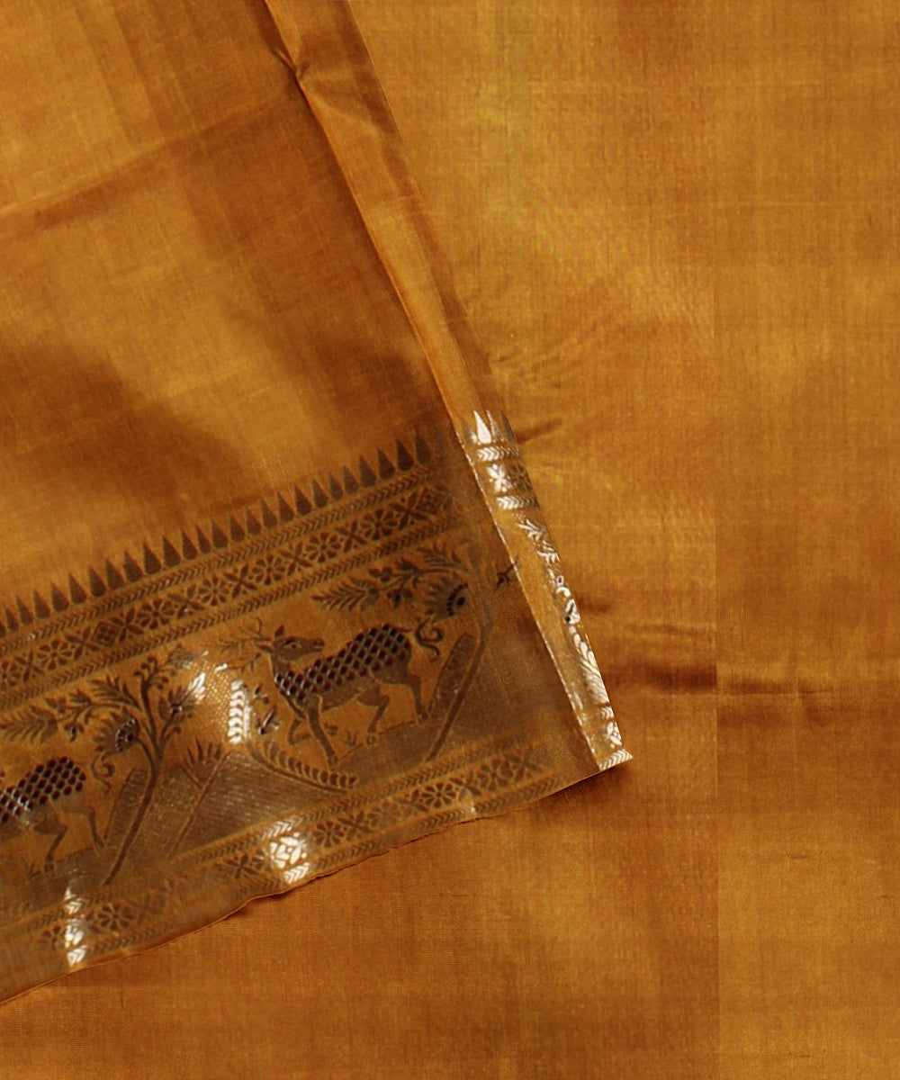 Mustard handwoven baluchari silk saree