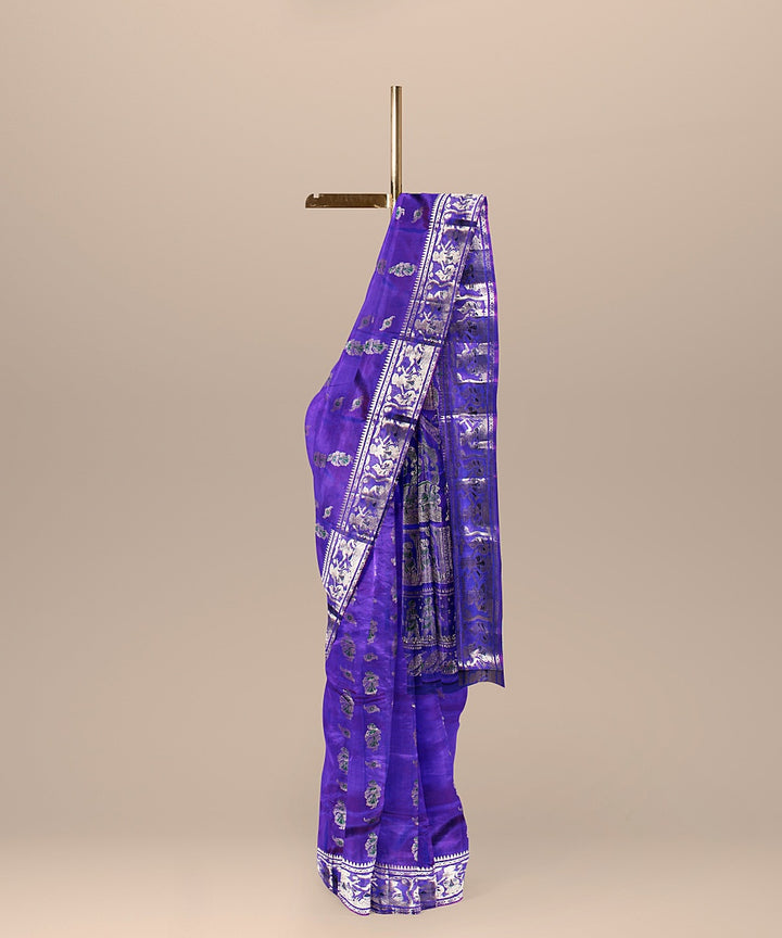 Violet handwoven silk baluchari saree