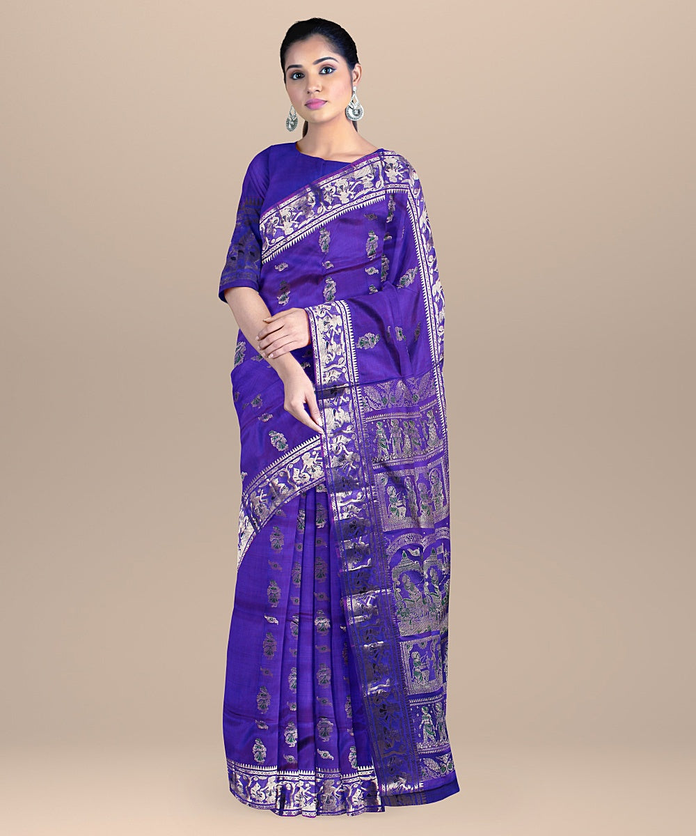 Violet handwoven silk baluchari saree