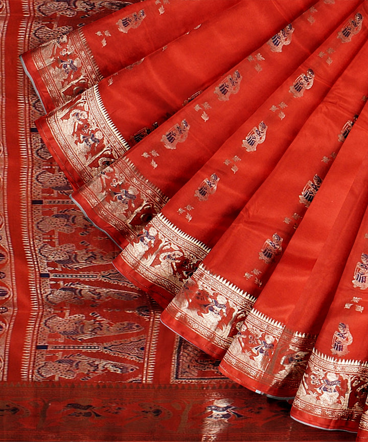 Orange baluchari silk handwoven saree