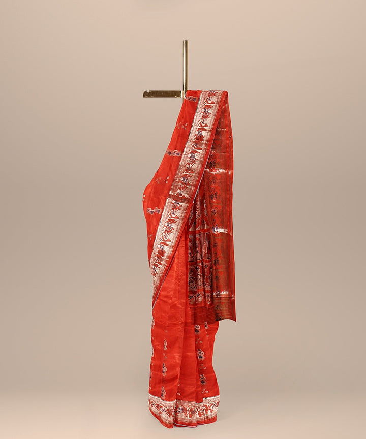 Orange baluchari silk handwoven saree