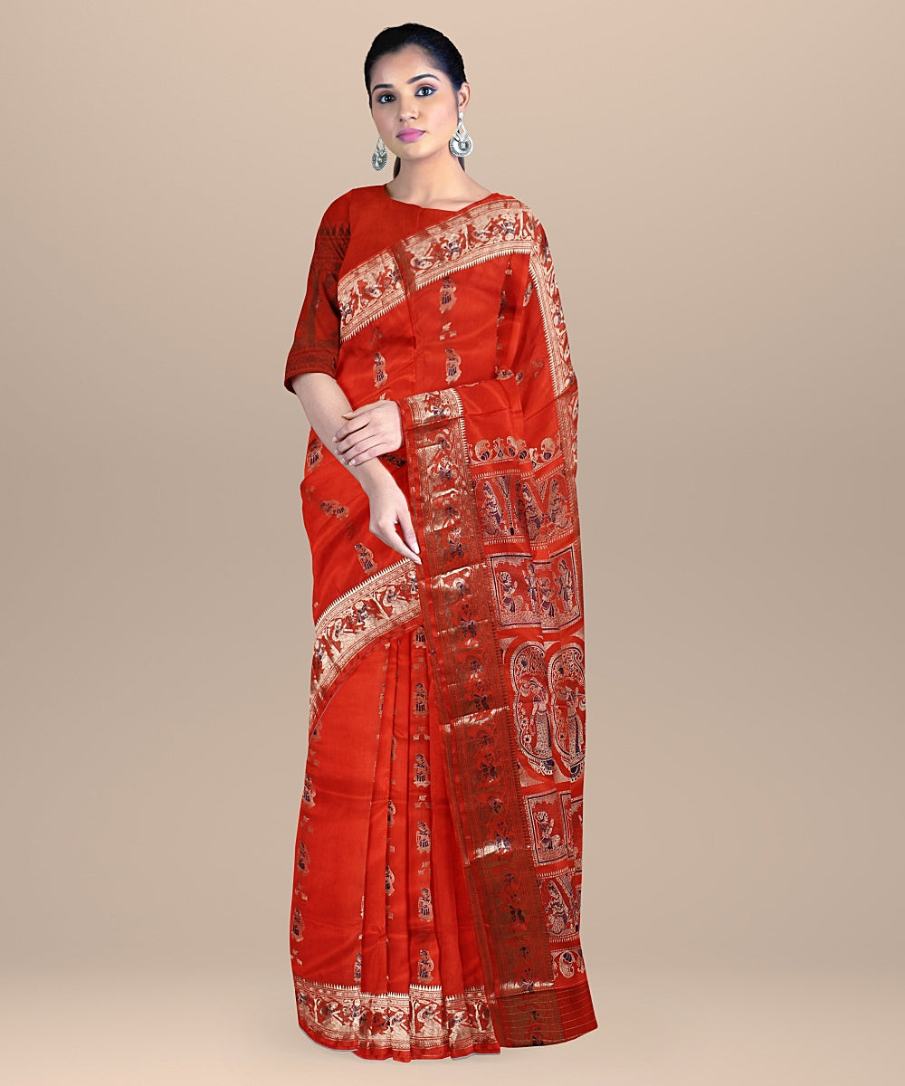 Orange baluchari silk handwoven saree