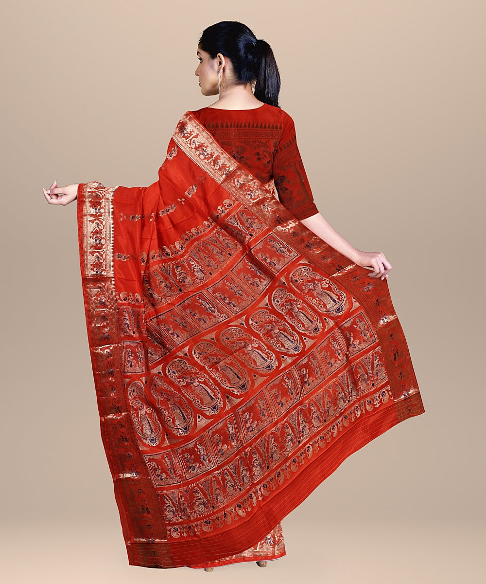 Orange baluchari silk handwoven saree