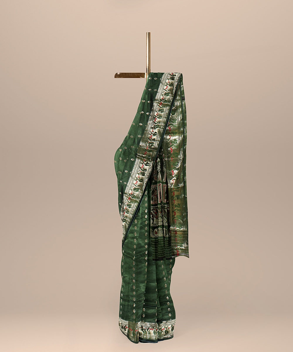 Mehndi green handwoven baluchari silk saree