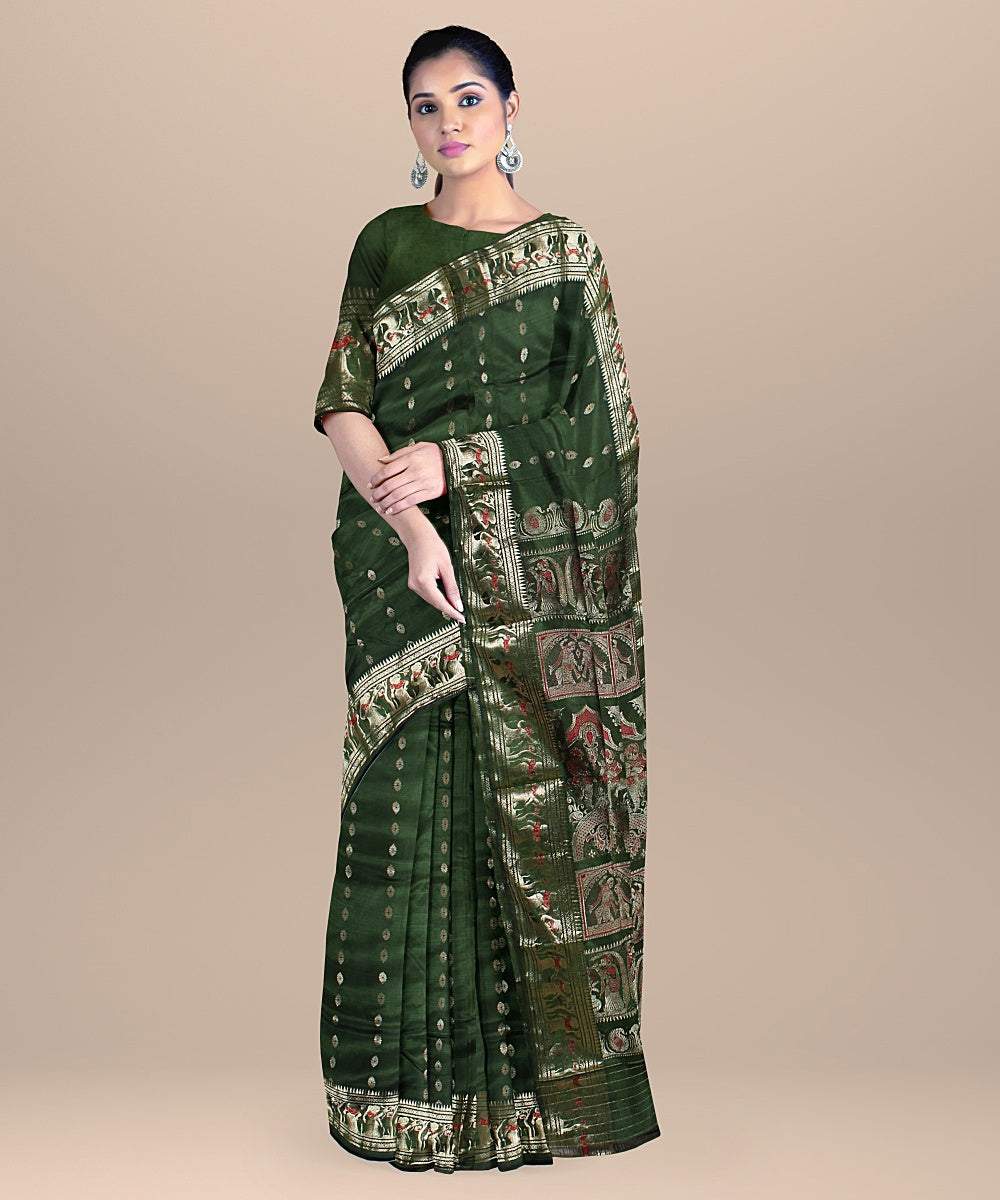 Mehndi green handwoven baluchari silk saree