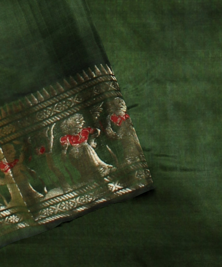 Mehndi green handwoven baluchari silk saree