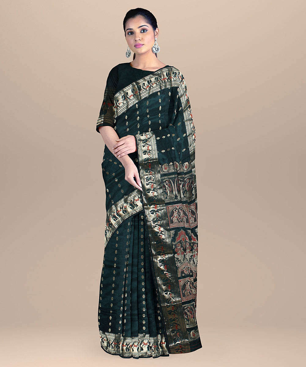 Bottle green handloom baluchari silk saree