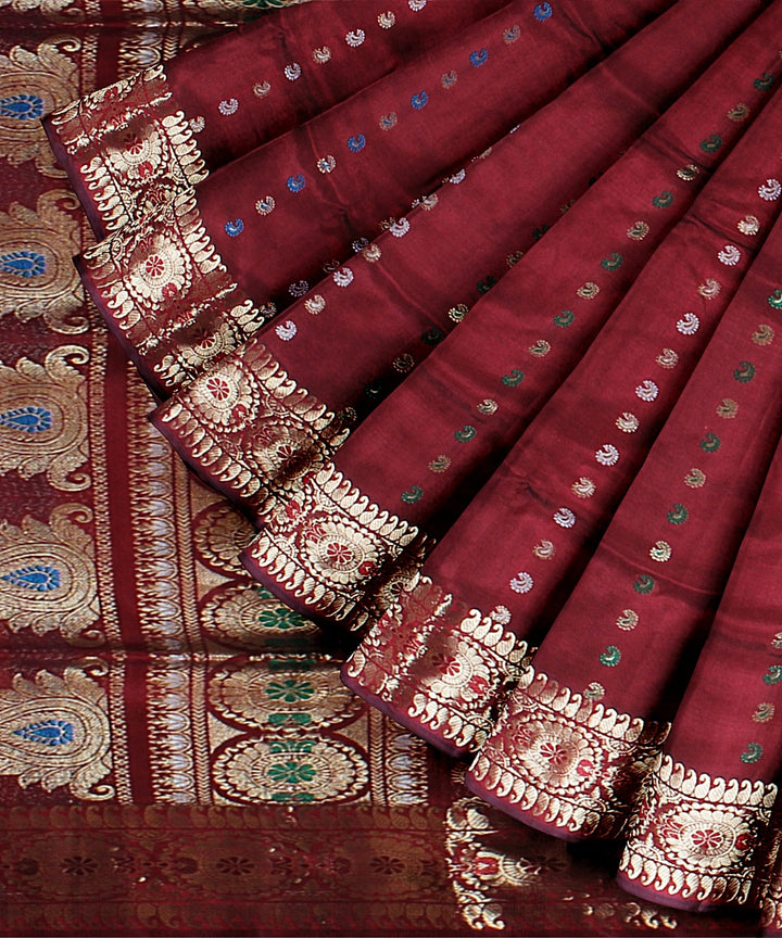 Maroon handwoven baluchari silk saree