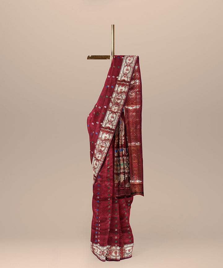 Maroon handwoven baluchari silk saree