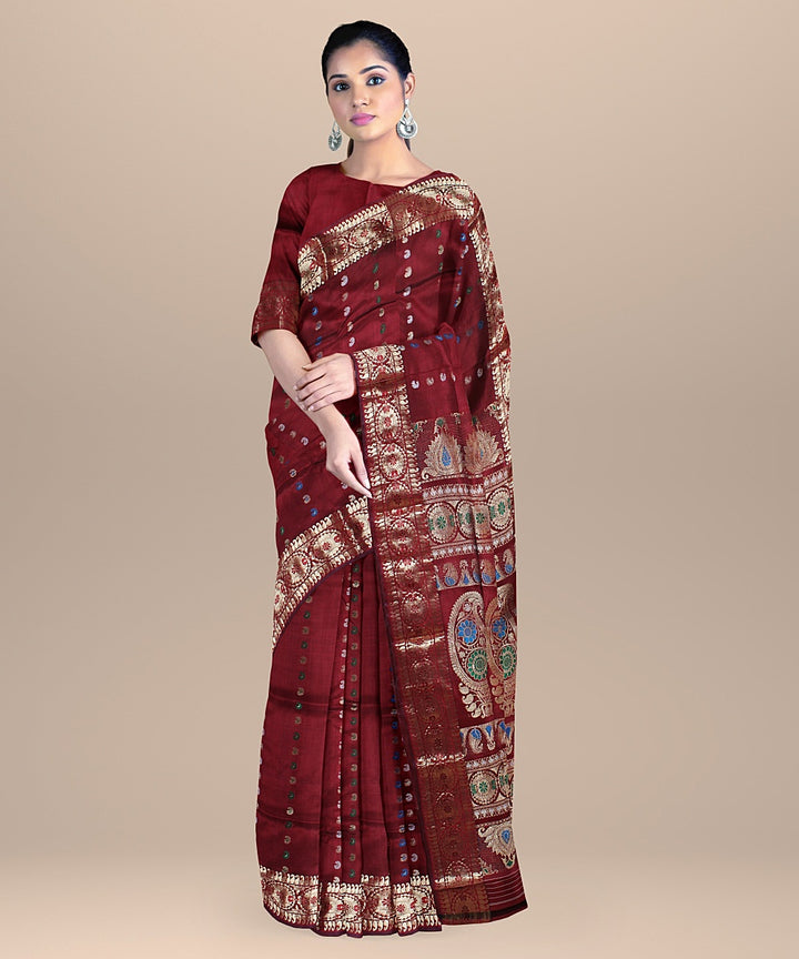 Maroon handwoven baluchari silk saree