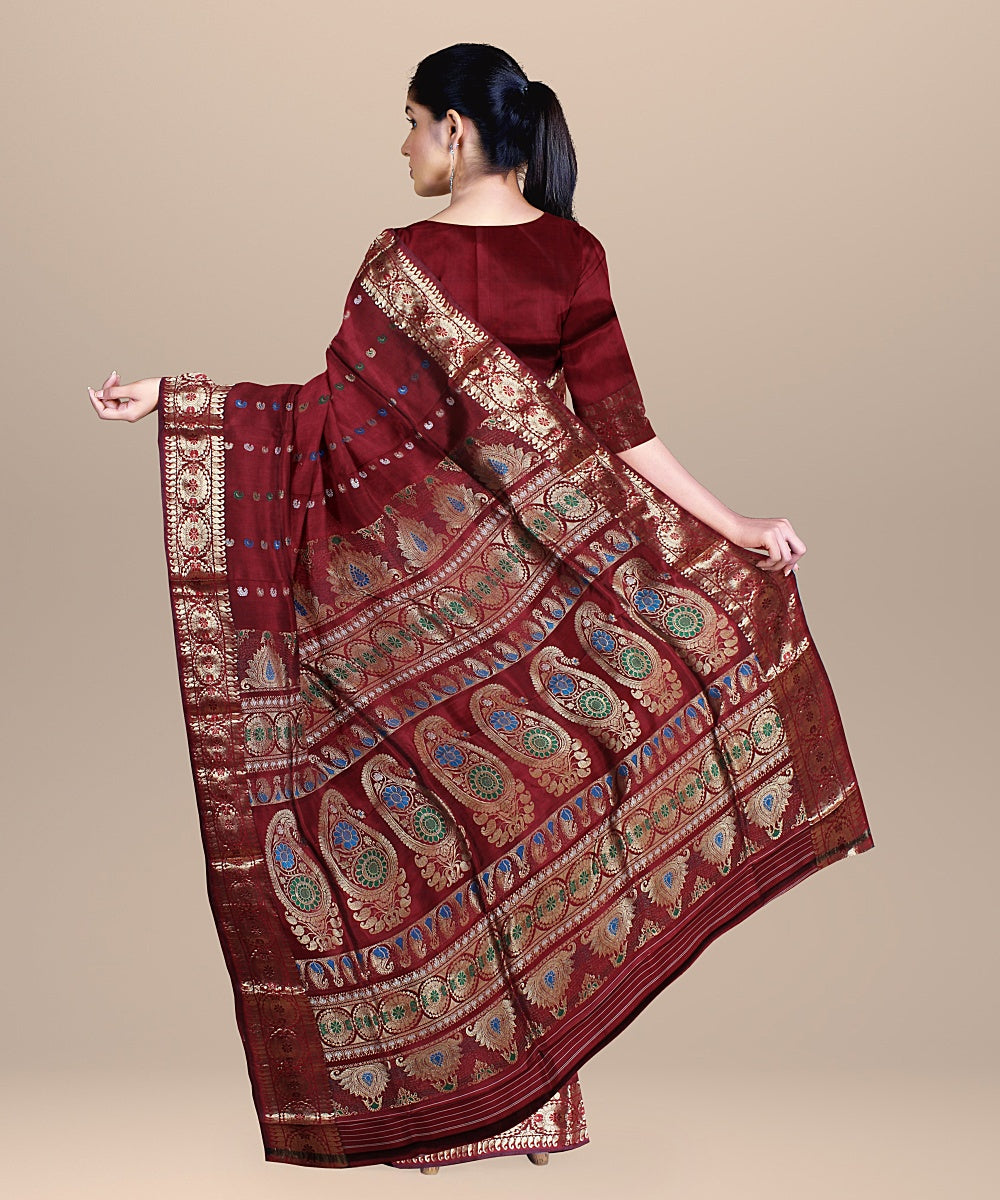 Maroon handwoven baluchari silk saree