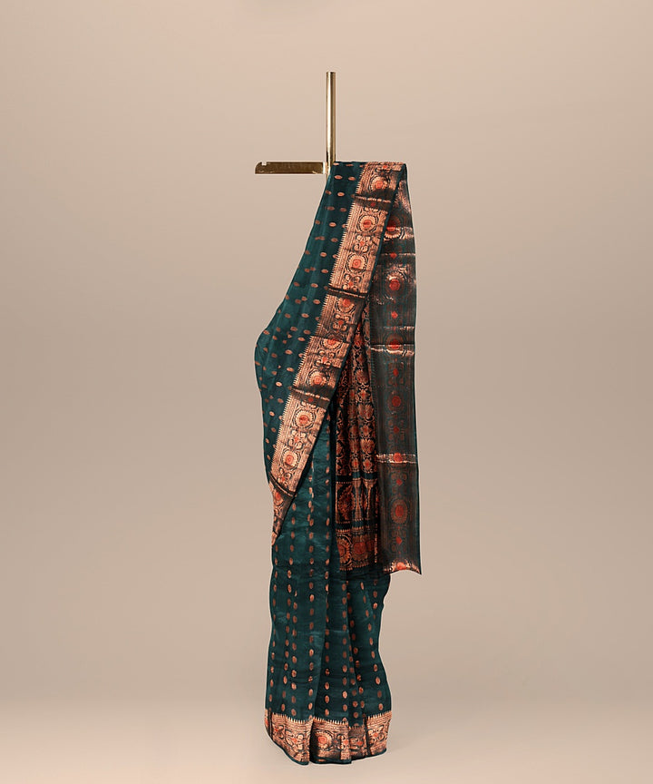 Bottle green handwoven baluchari silk saree