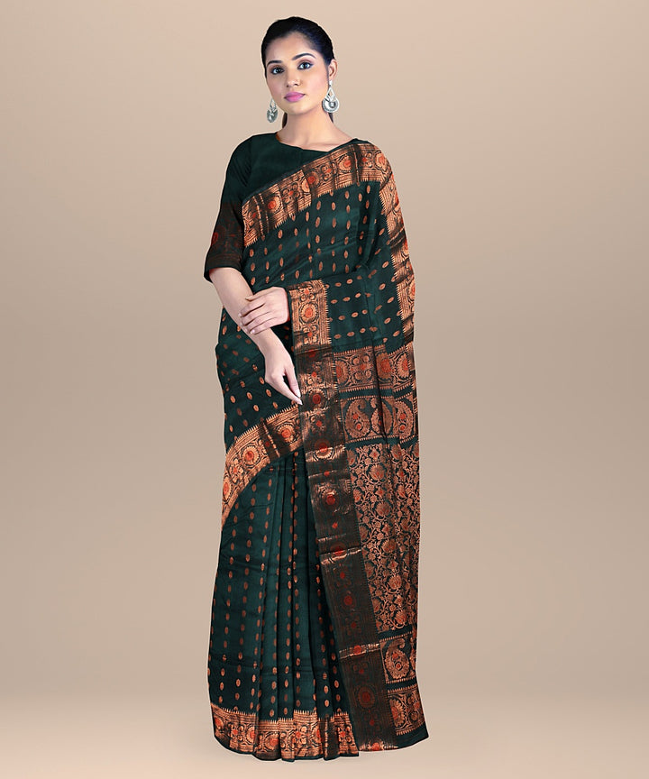 Bottle green handwoven baluchari silk saree