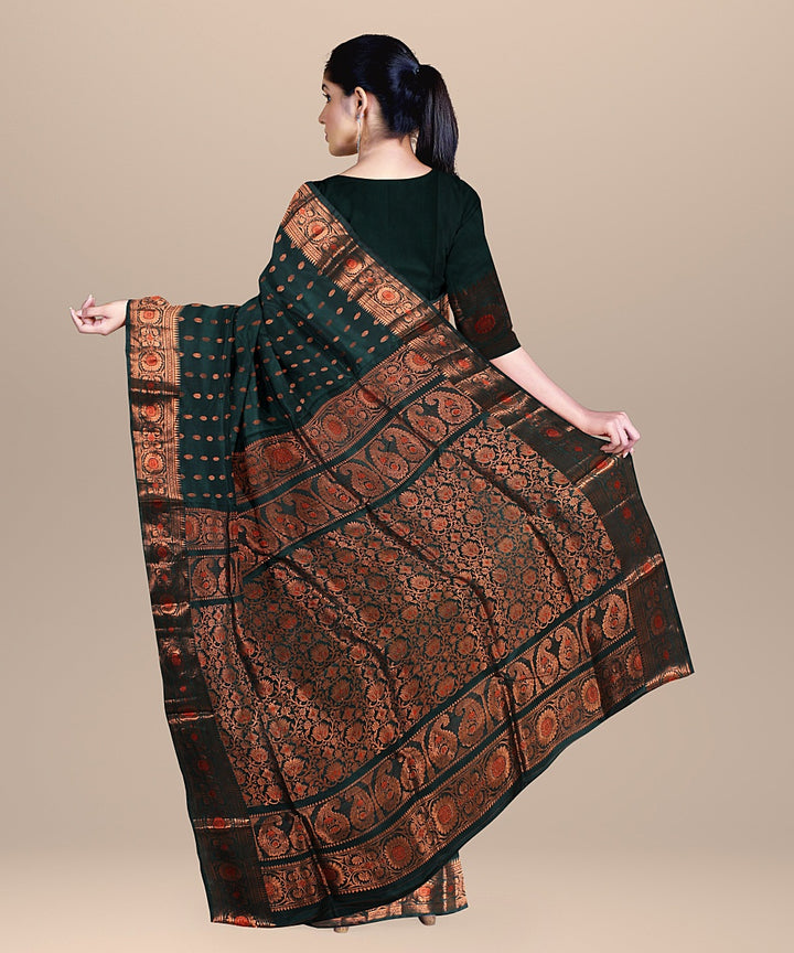 Bottle green handwoven baluchari silk saree