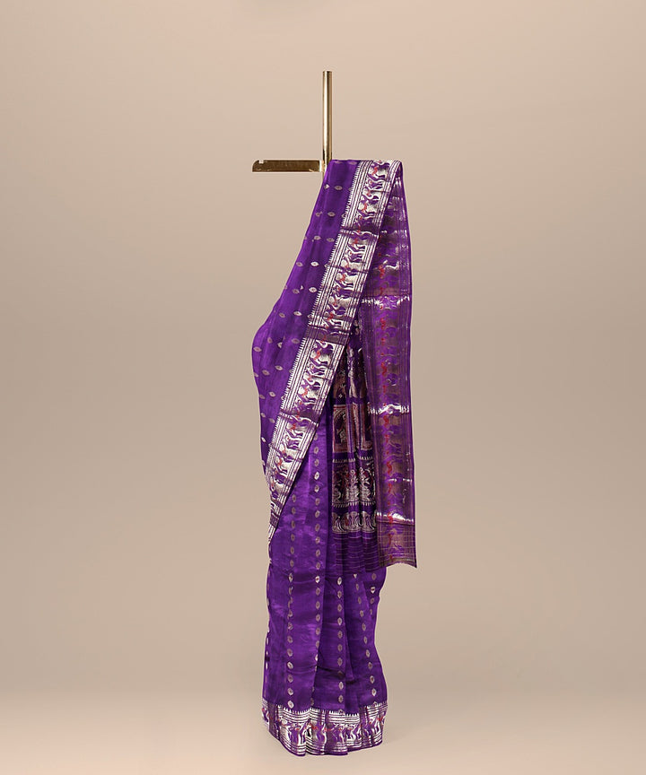 Violet handwoven baluchari silk saree