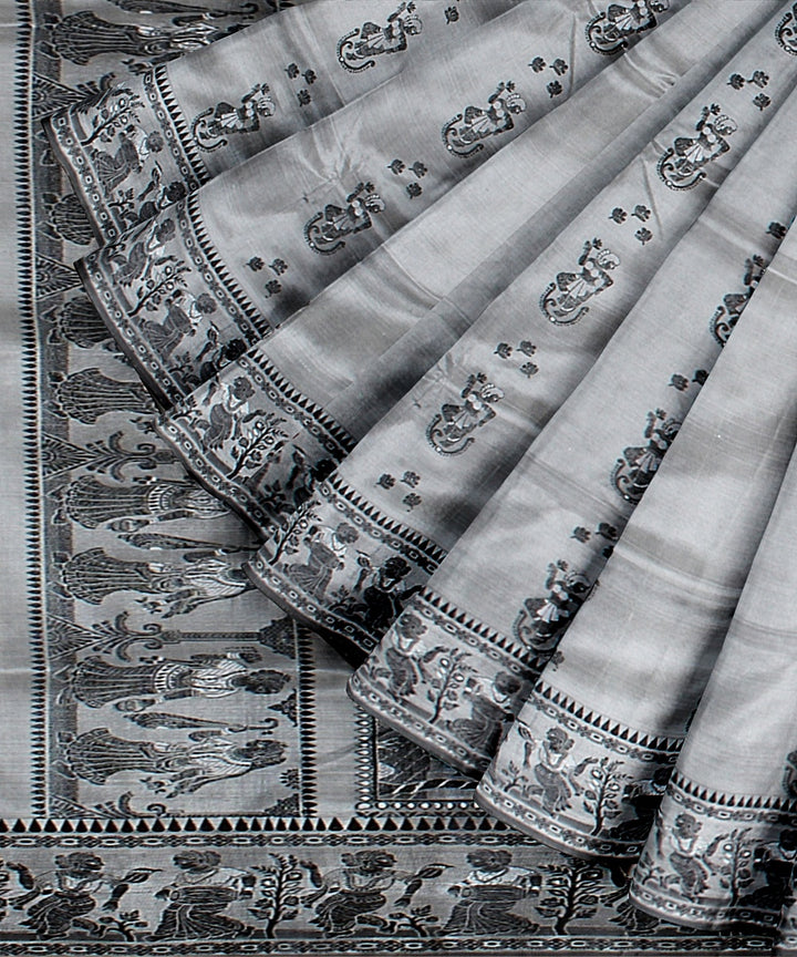 Steel grey handwoven baluchari silk saree