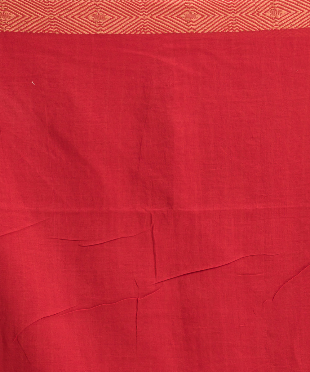 Fire red handwoven cotton bengal saree