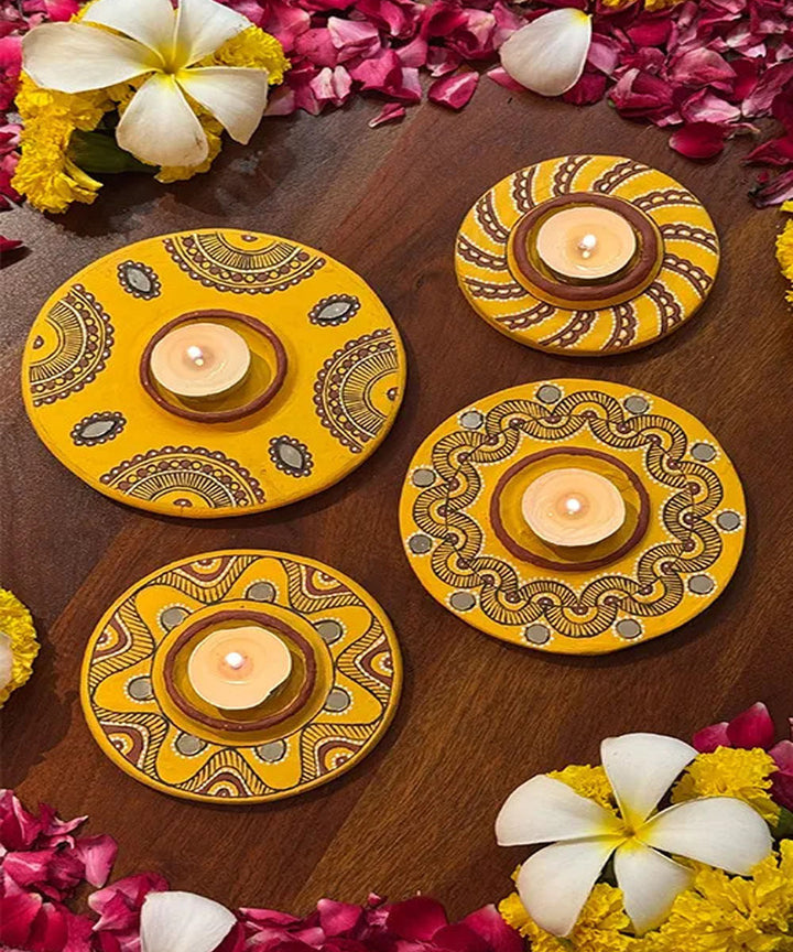 Yellow handcrafted decor terracotta boom light- Set of 4