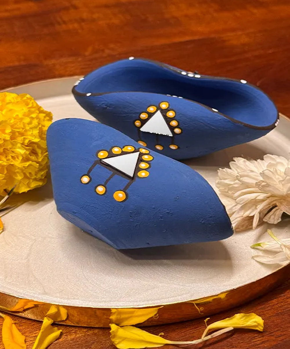 Navy Blue handcrafted decor terracotta chapti diya- Set of 10