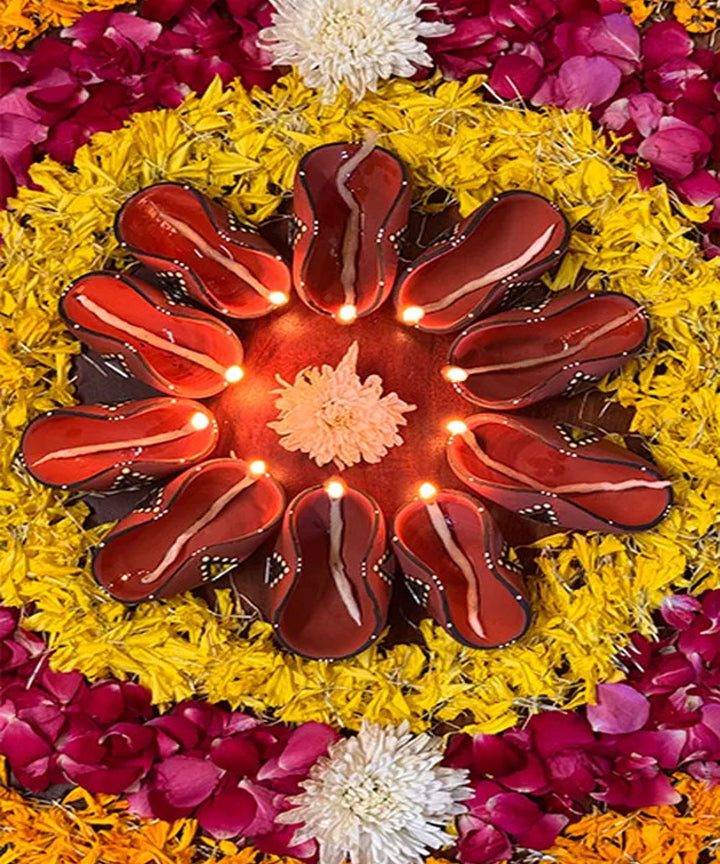 Brown handcrafted decor terracotta chapti diya- Set of 10