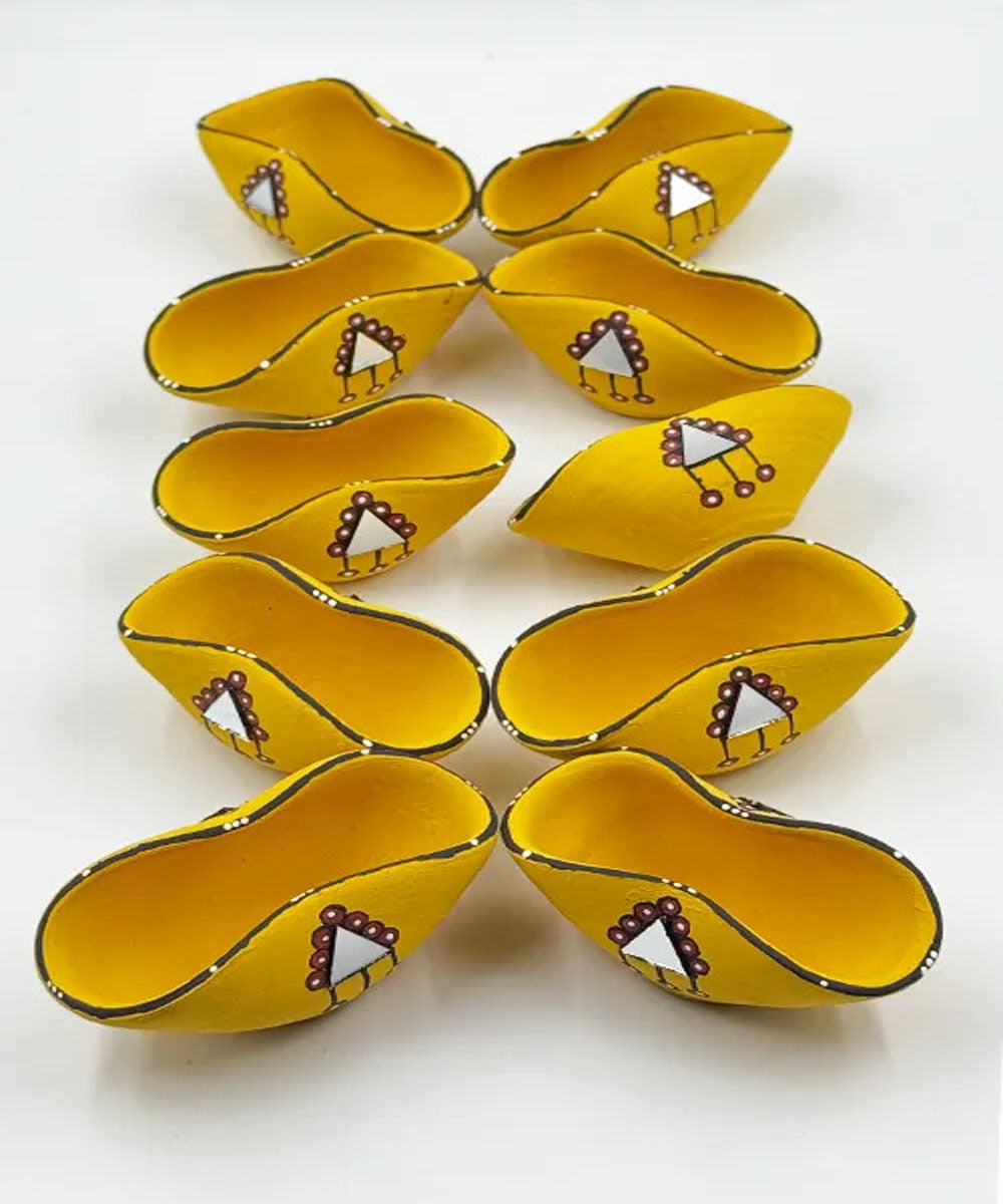 Yellow handcrafted decor terracotta chapti diya- Set of 10