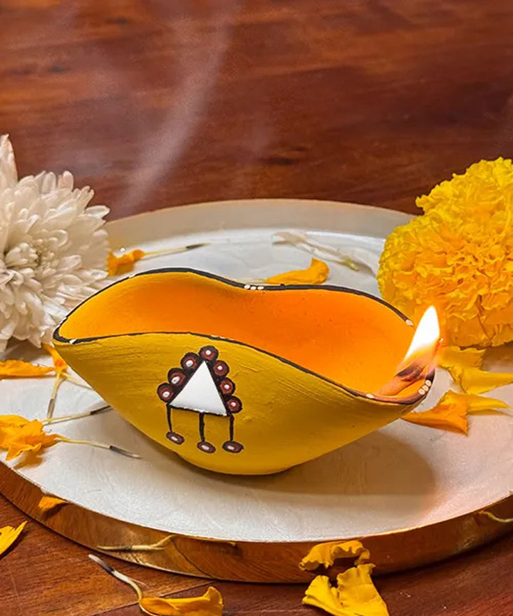 Yellow handcrafted decor terracotta chapti diya- Set of 10