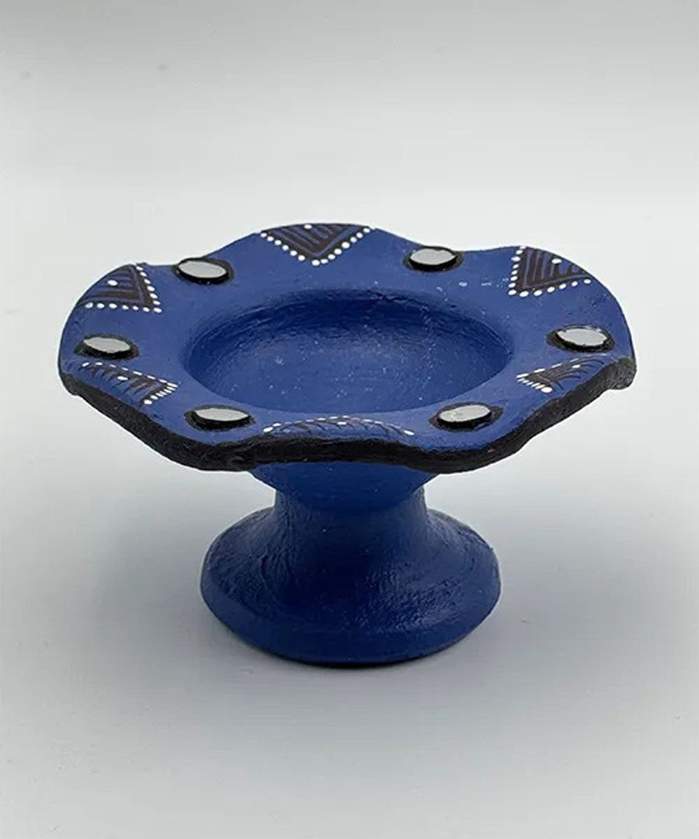 Navy Blue handcrafted decor terracotta flower diya- Set of 6