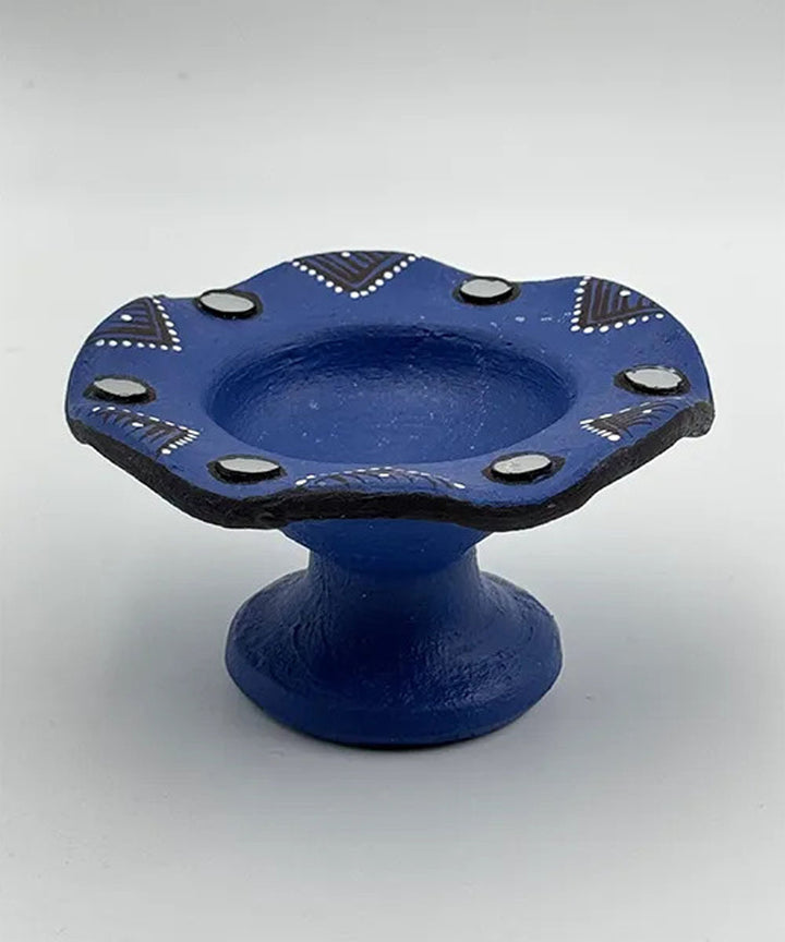 Navy Blue handcrafted decor terracotta flower diya- Set of 6