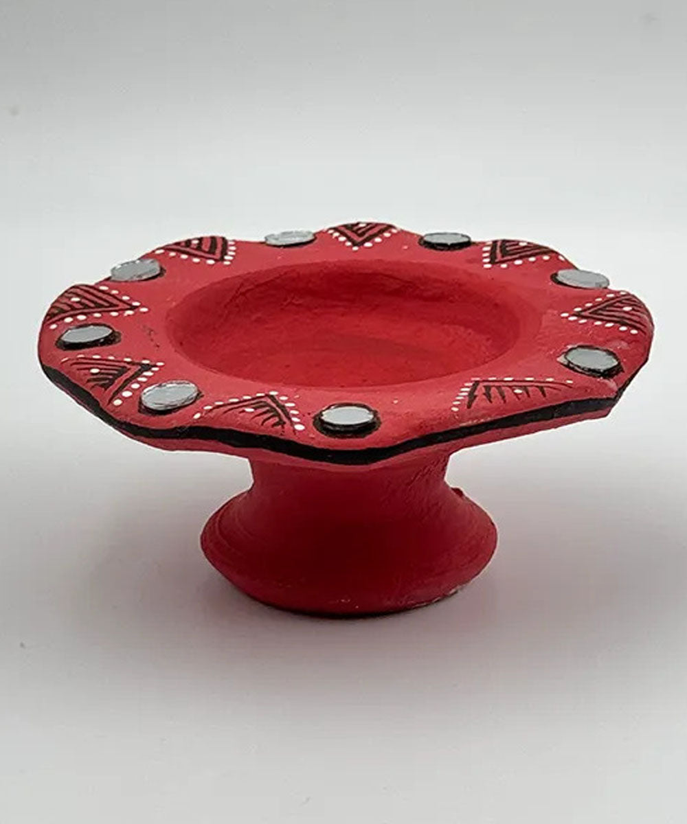 Red handcrafted decor terracotta flower diya- Set of 6