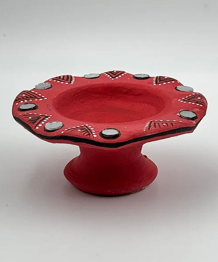Red handcrafted decor terracotta flower diya- Set of 6