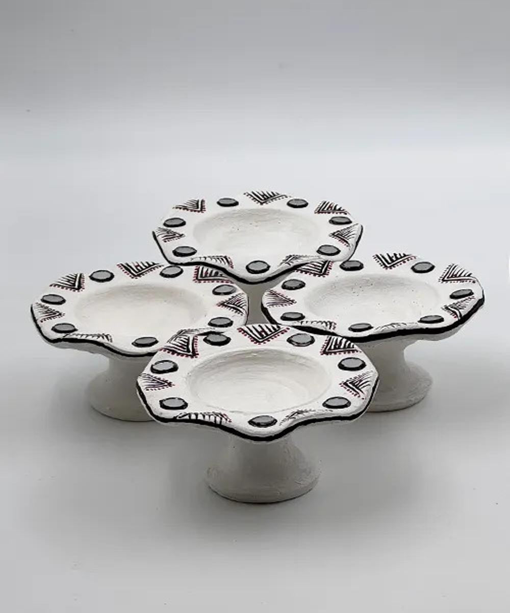 White handcrafted decor terracotta flower diya- Set of 6