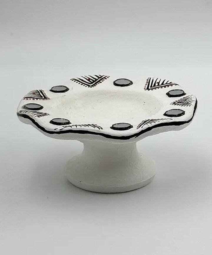 White handcrafted decor terracotta flower diya- Set of 6