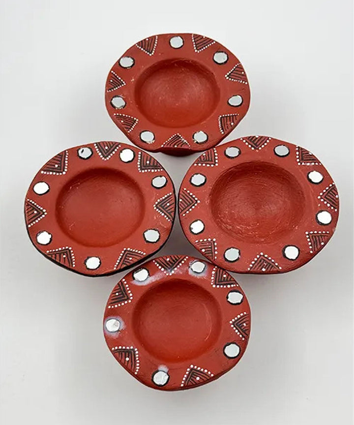 Brown handcrafted decor terracotta flower diya- Set of 6