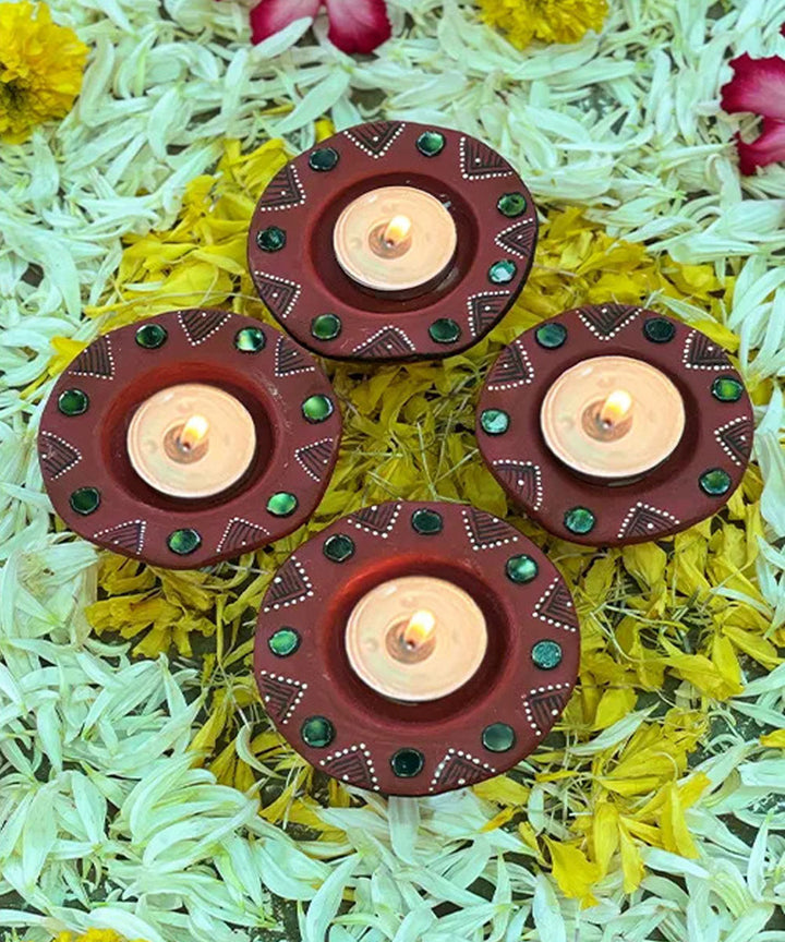 Brown handcrafted decor terracotta flower diya- Set of 6