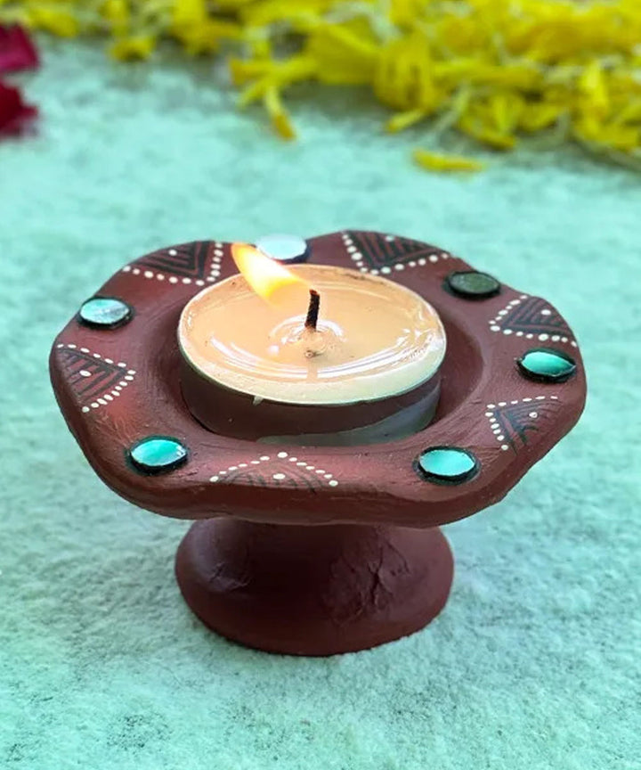 Brown handcrafted decor terracotta flower diya- Set of 6
