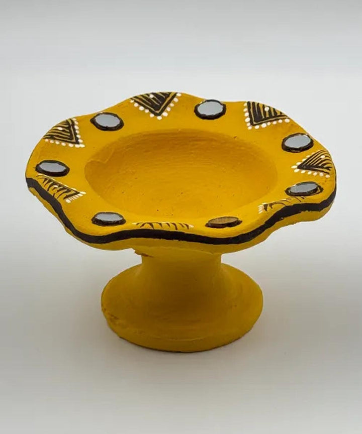 Yellow handcrafted decor terracotta flower diya- Set of 6