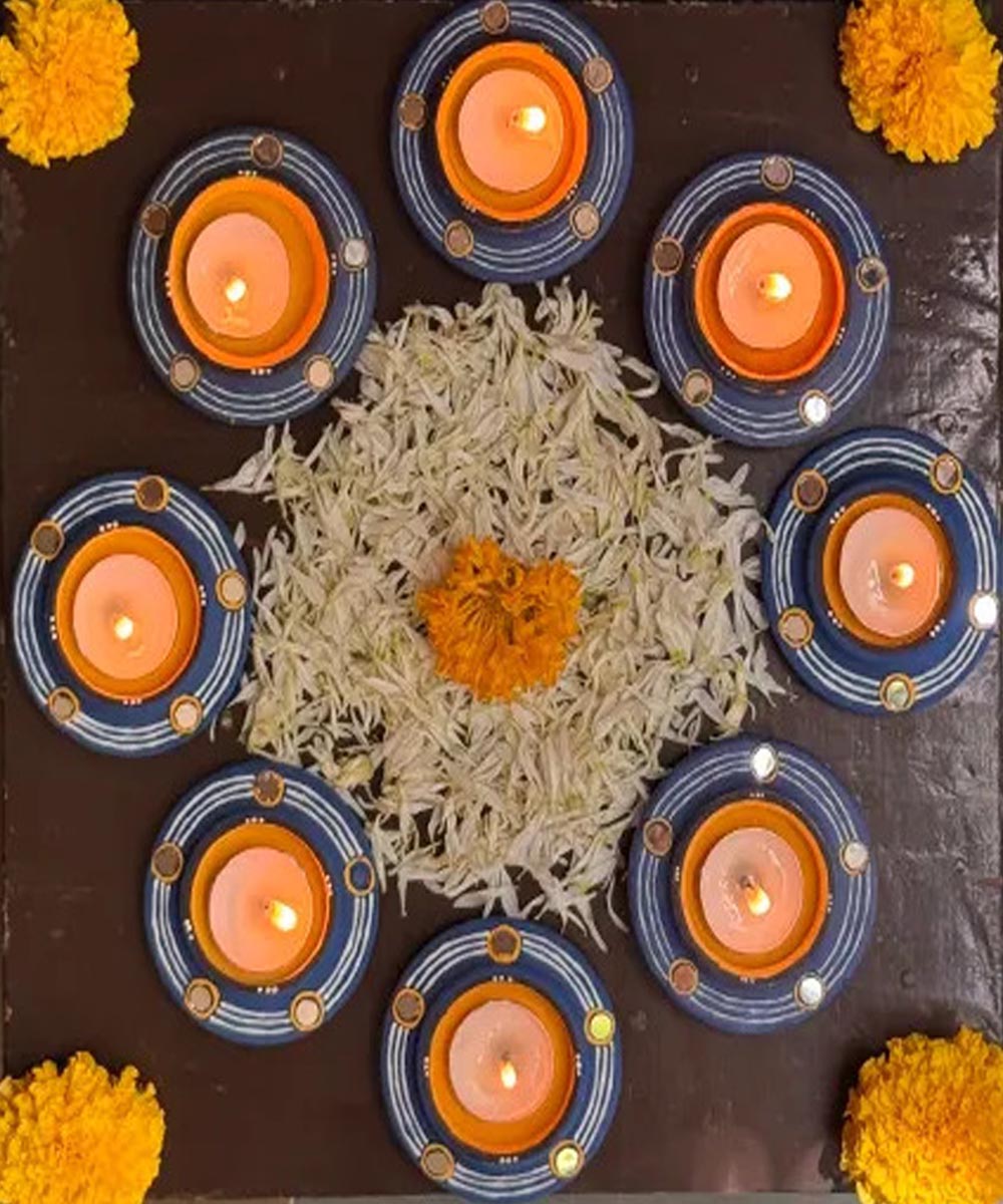 Sky Blue handcrafted decor terracotta disc diya- Set of 8