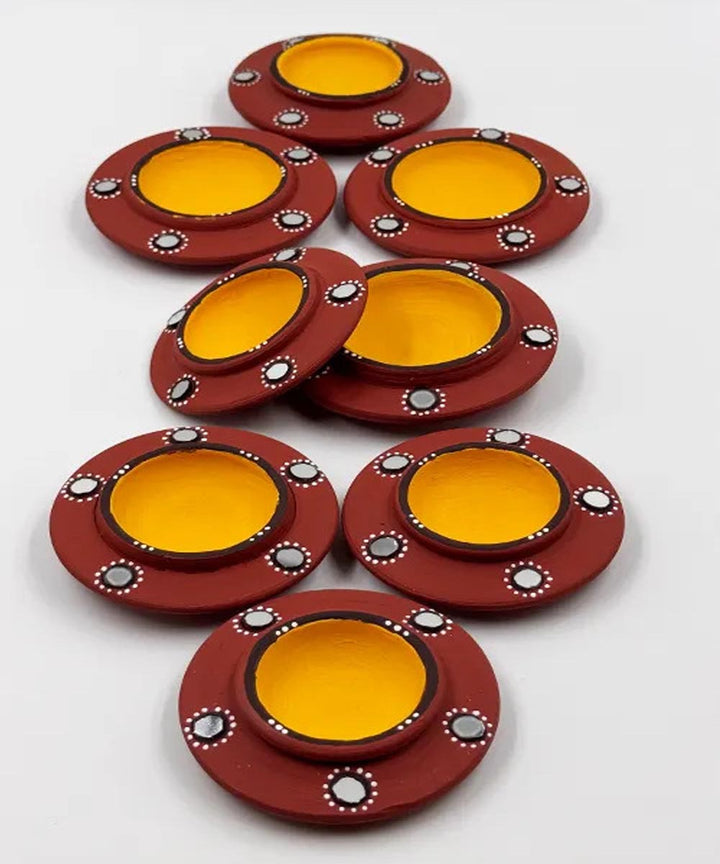Brown handcrafted decor terracotta disc diya- Set of 8