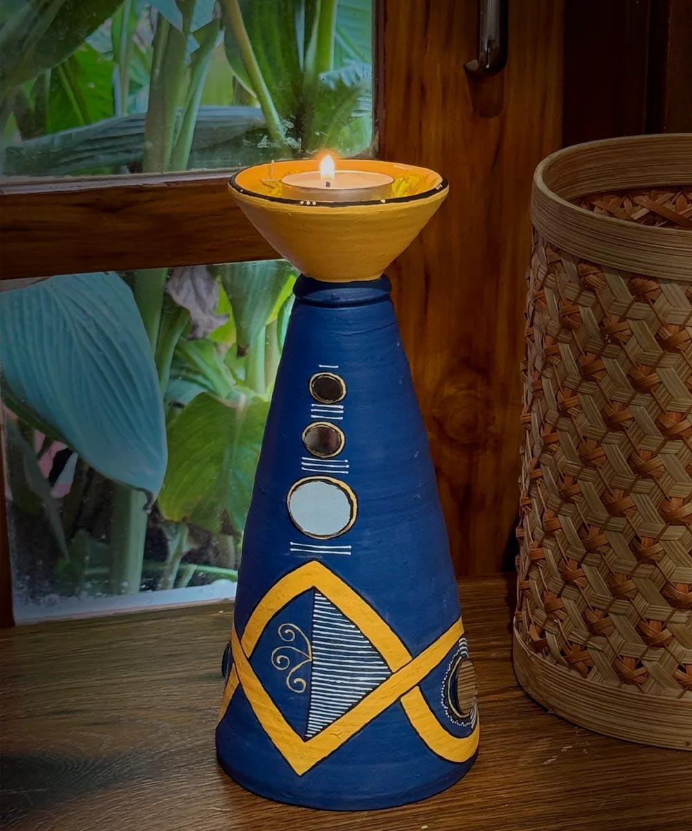 Navy Blue handcrafted decor terracotta long diya