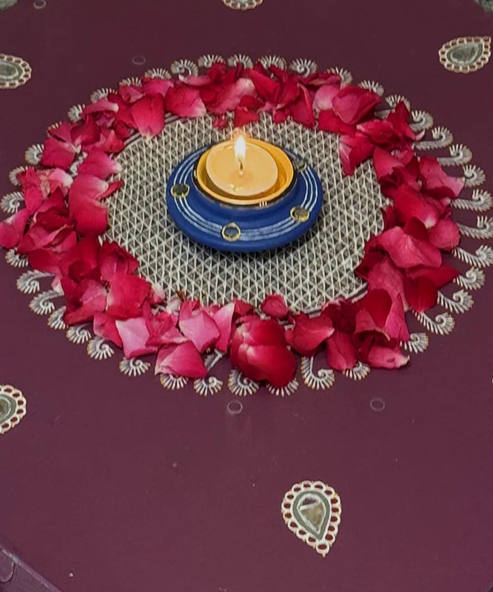 Cyan Blue handcrafted decor terracotta disc diya-Set of 5