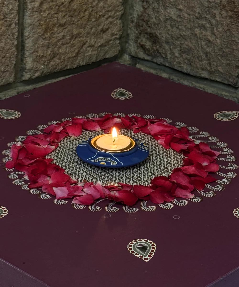 Navy Blue handcrafted decor terracotta disc diya-Set of 5