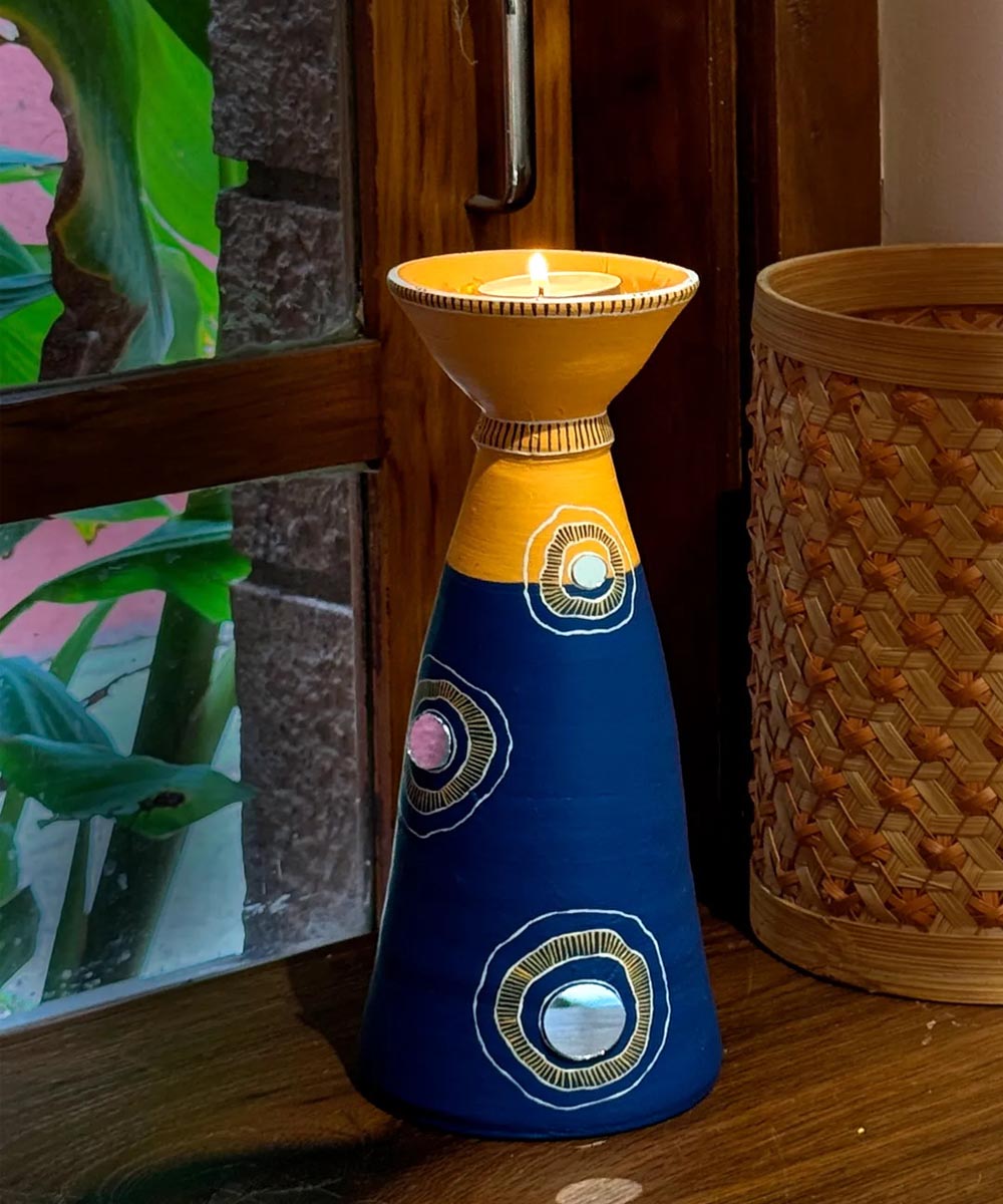 Navy Blue handcrafted decor terracotta disc diya-Set of 5
