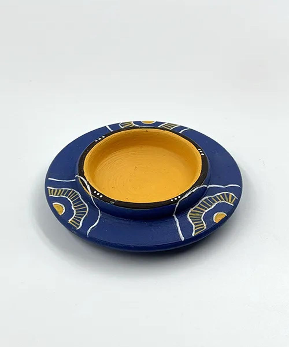 Navy Blue handcrafted decor terracotta disc diya-Set of 5