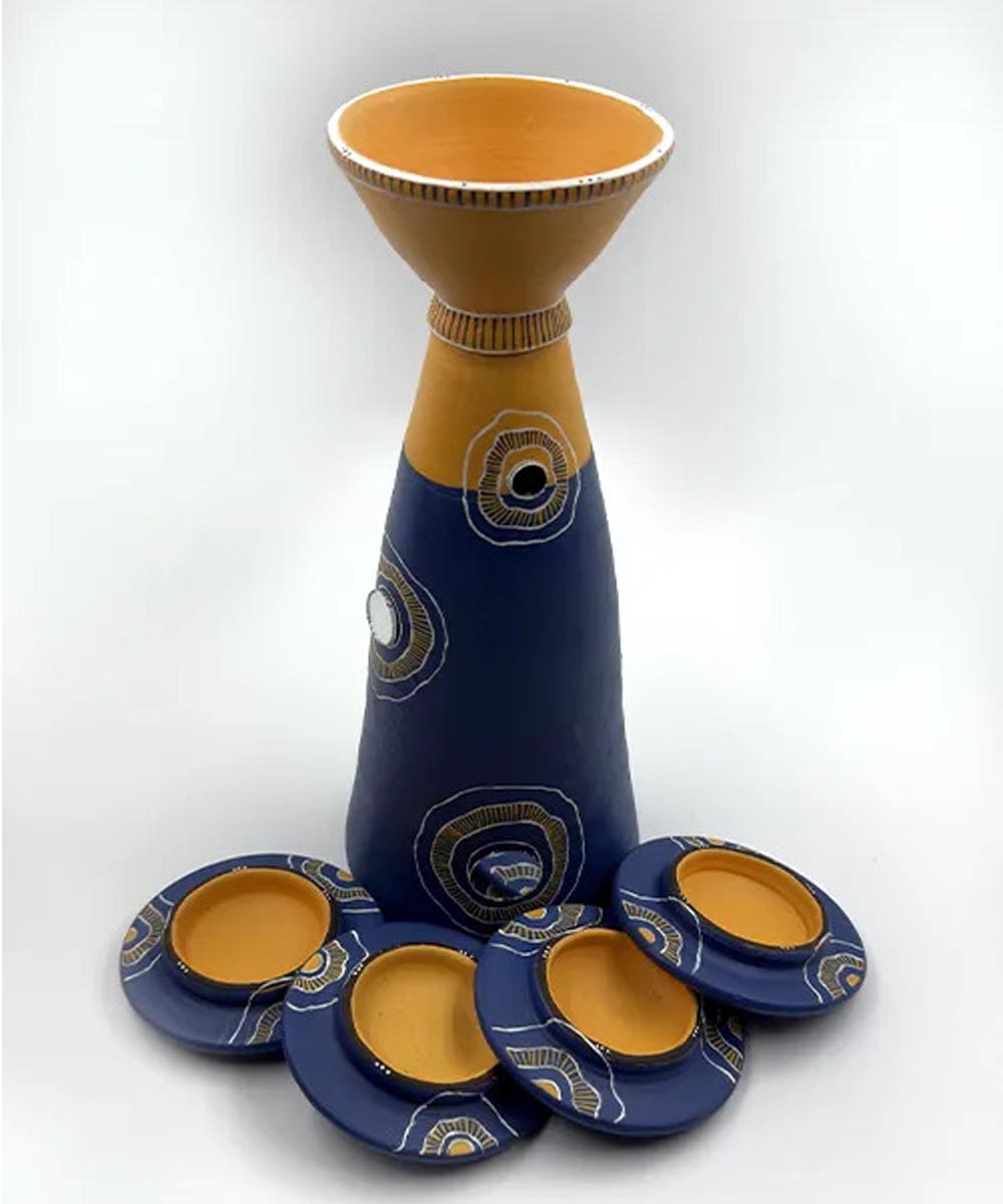 Navy Blue handcrafted decor terracotta disc diya-Set of 5